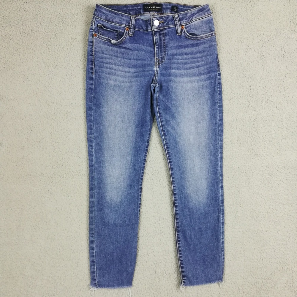 Lucky Brand Womens Jeans Lolita Skinny Ankle Blue Denim Low Raw Hem Medium 6‎